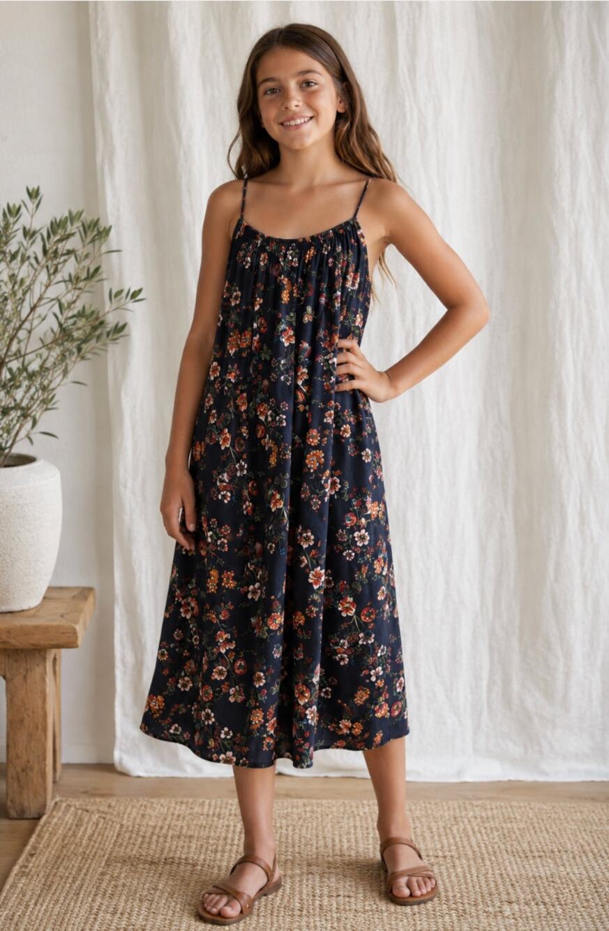 Christina Rohde Girls Floral Midi Dress Racer Multicolor Spaghetti Strap Size 12
